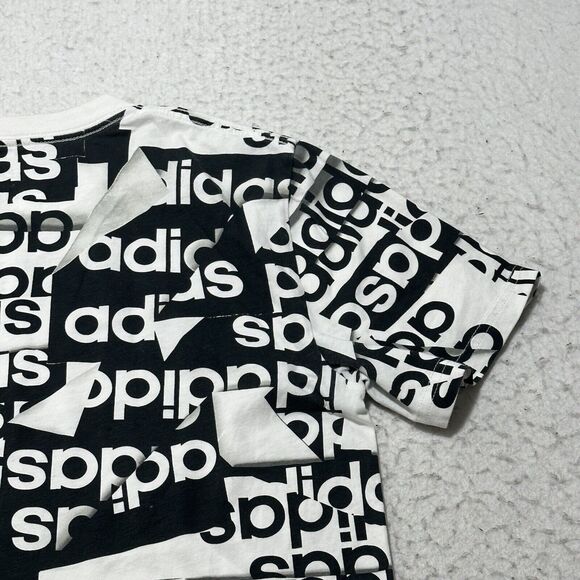 Adidas Boy's Large (14/16) Black White Logo Short Sleeve Athletic T Shirt - Picture 11 of 15